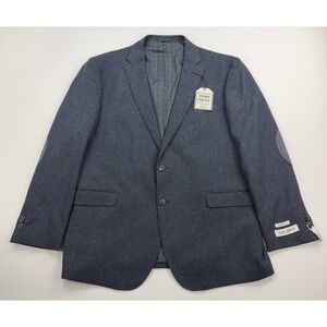 Jos A Bank Blazer Mens 46R Wool Blend Stretch Tailored Fit Elbow Patch Blue Gray